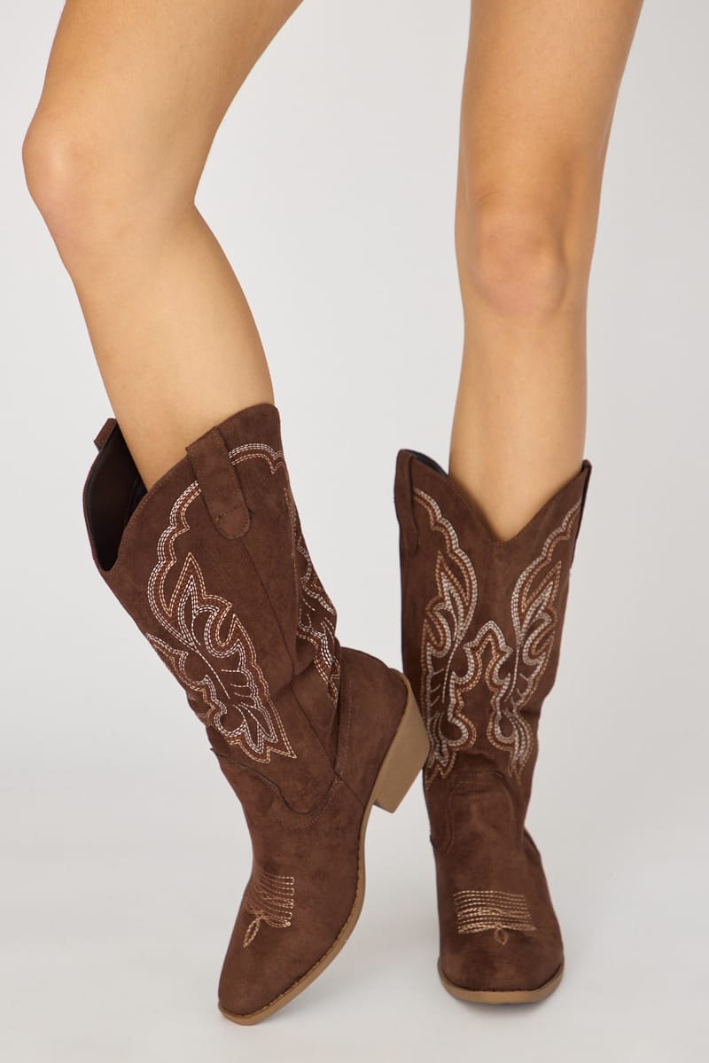 Brown Embroidered Western Cowboy Boots from Ally Fashion