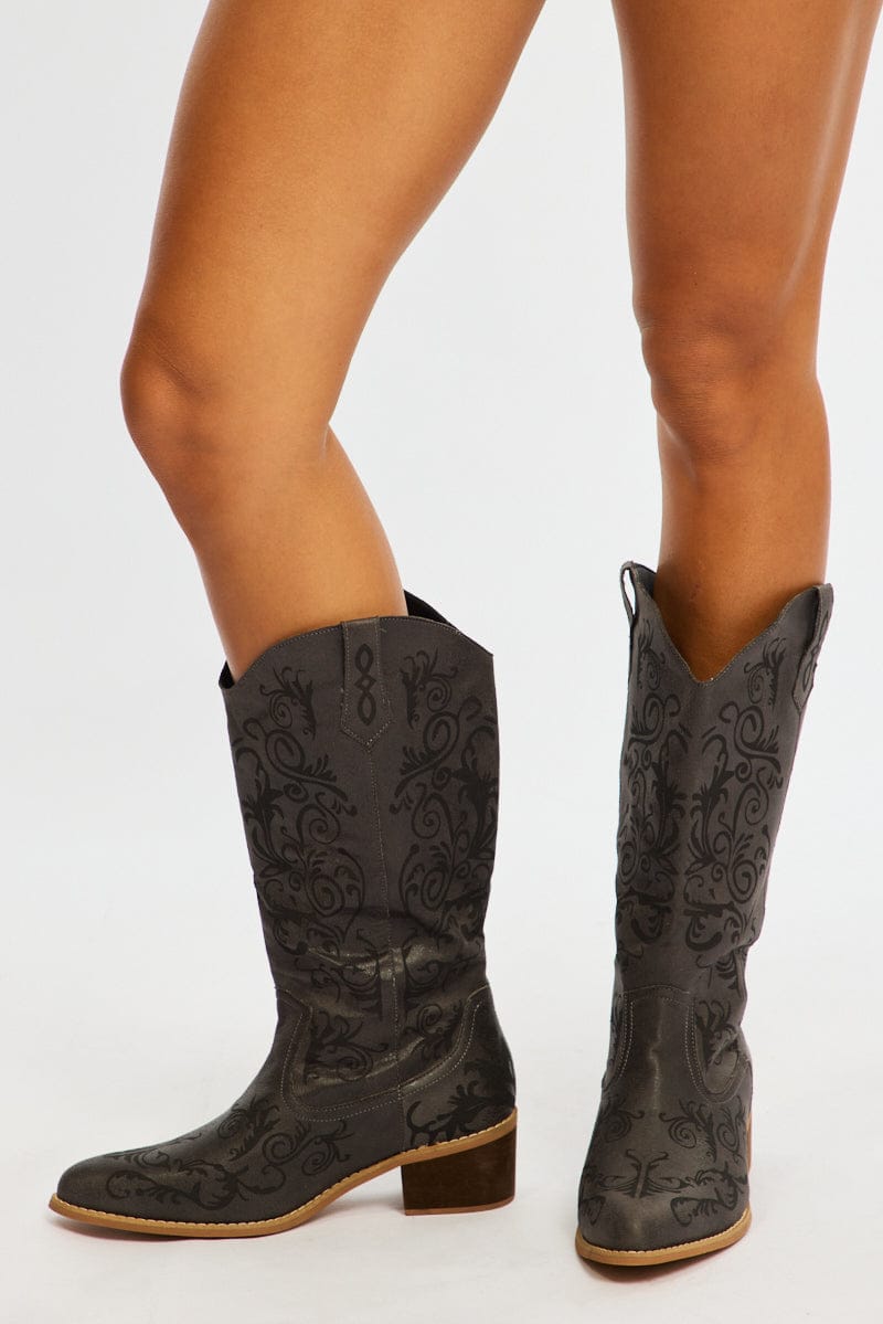 Grey Western Cowboy Boots from Ally Fashion