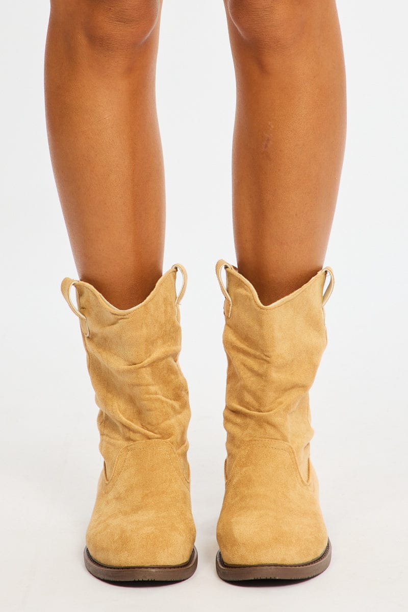 Beige Ruched Ankle Boots for Ally Fashion