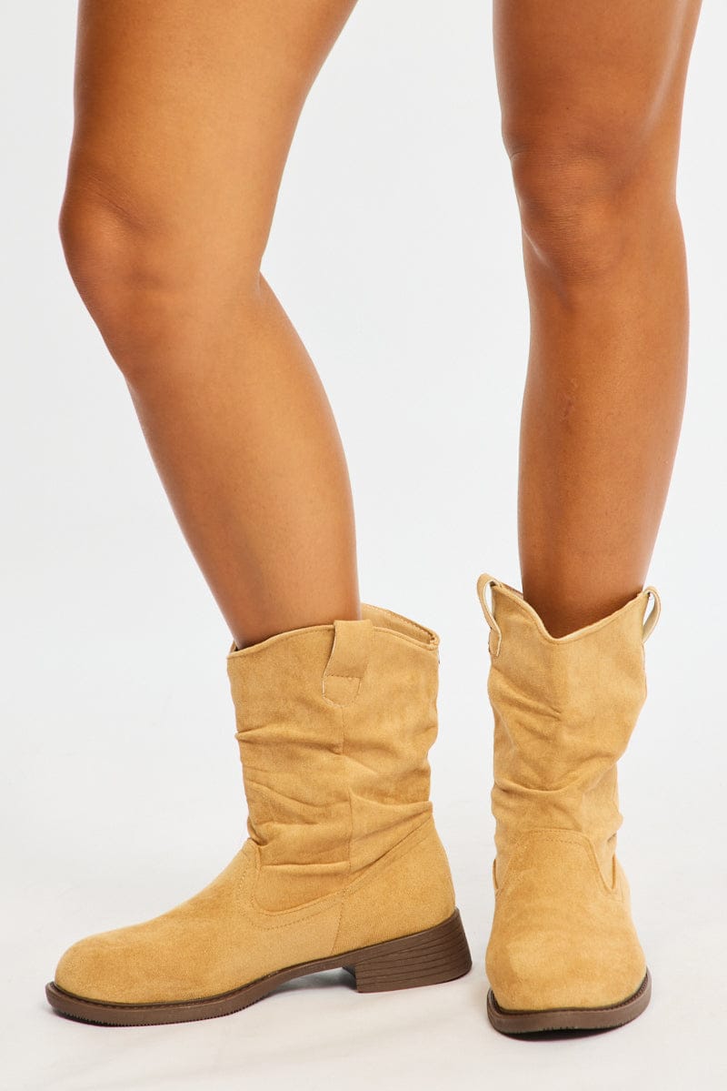 Beige Ruched Ankle Boots for Ally Fashion