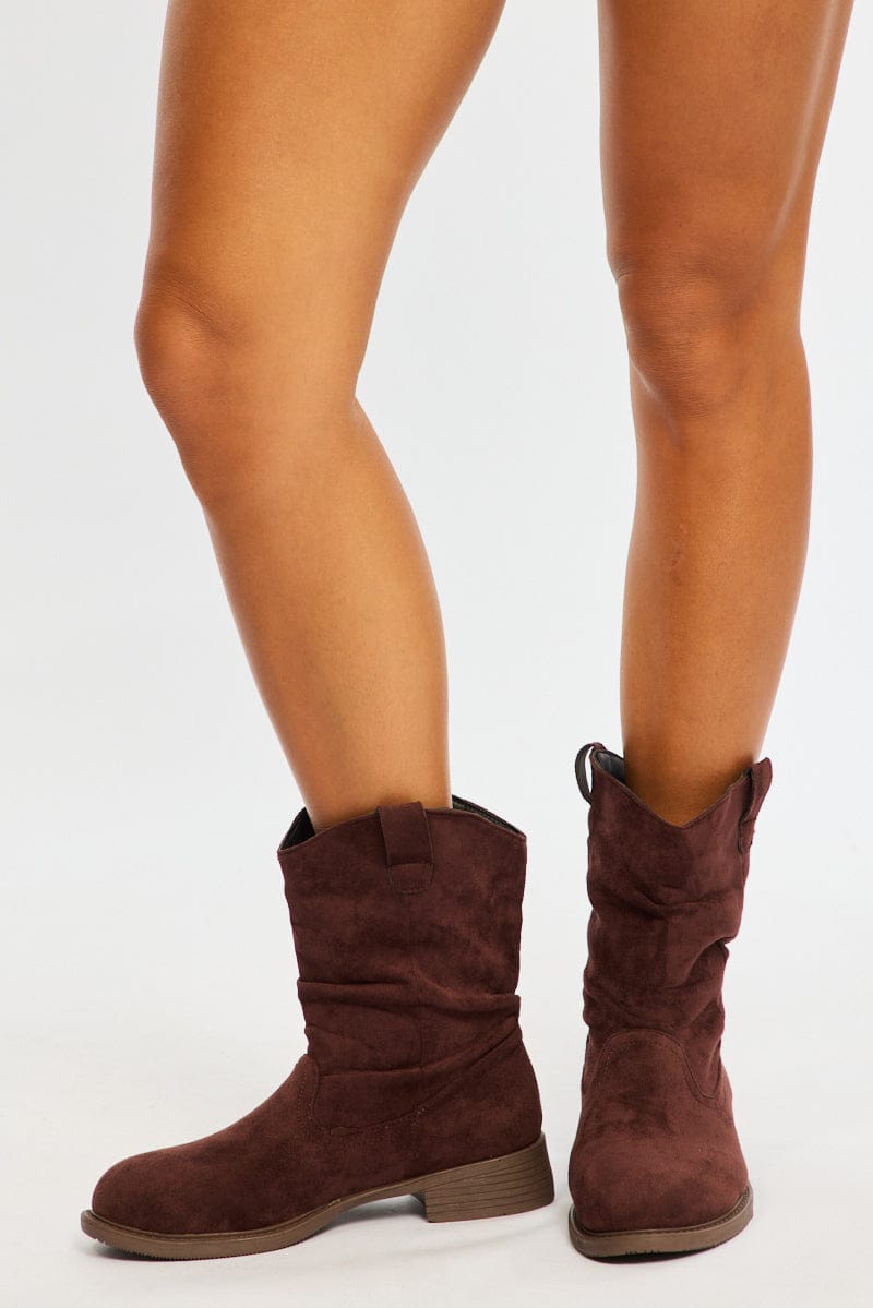 Brown Ruched Ankle Boots for Ally Fashion