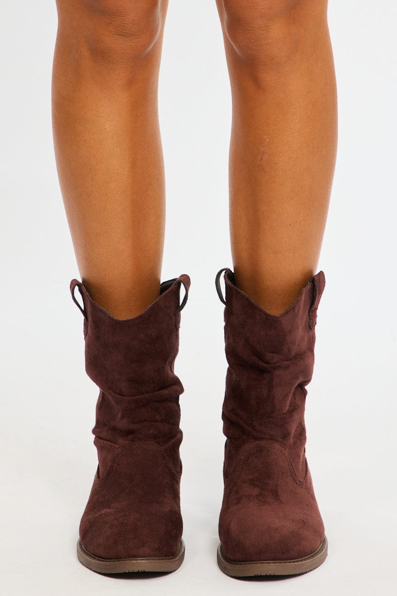 Brown Ruched Ankle Boots for Ally Fashion