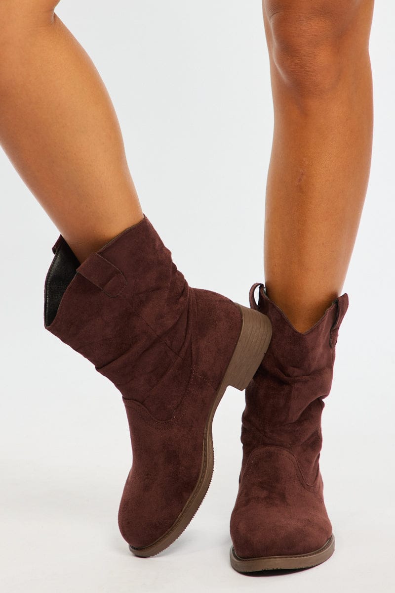 Brown Ruched Ankle Boots for Ally Fashion