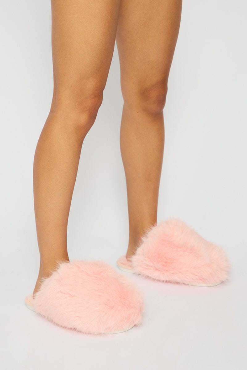 Pink Faux Fur Slippers for Ally Fashion