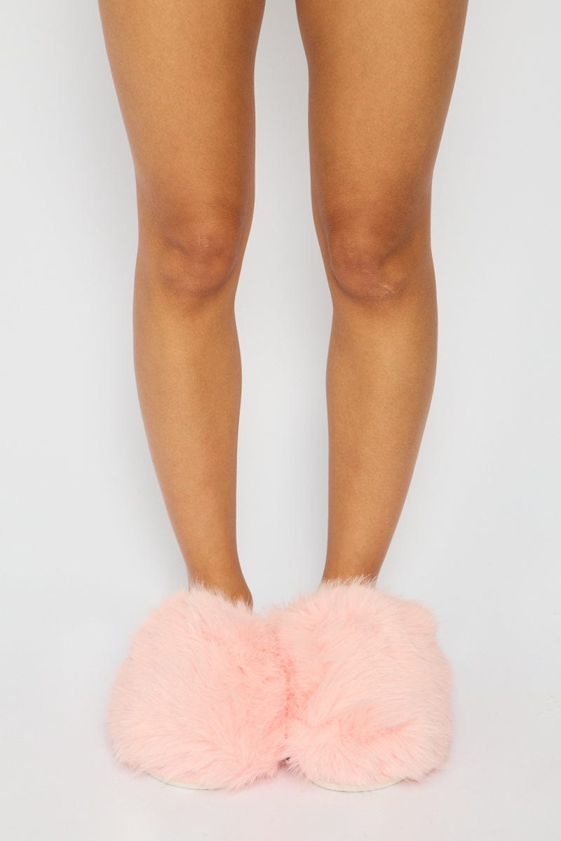 Pink Faux Fur Slippers for Ally Fashion