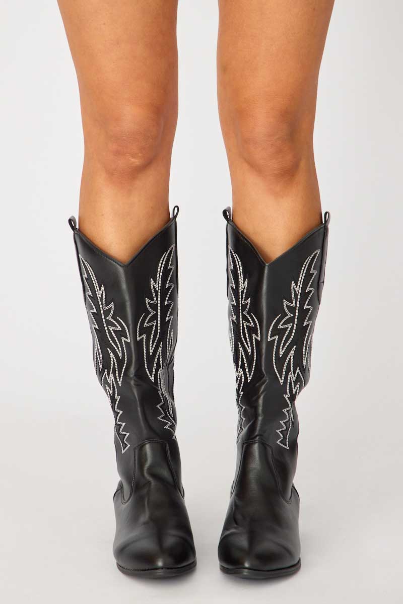 Black Embroidered Western Cowboy Boots for Ally Fashion