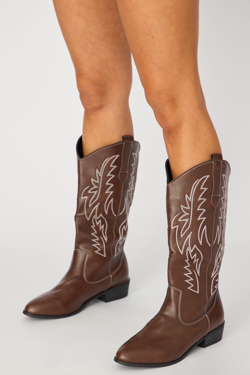 Brown Embroidered Western Cowboy Boots for Ally Fashion