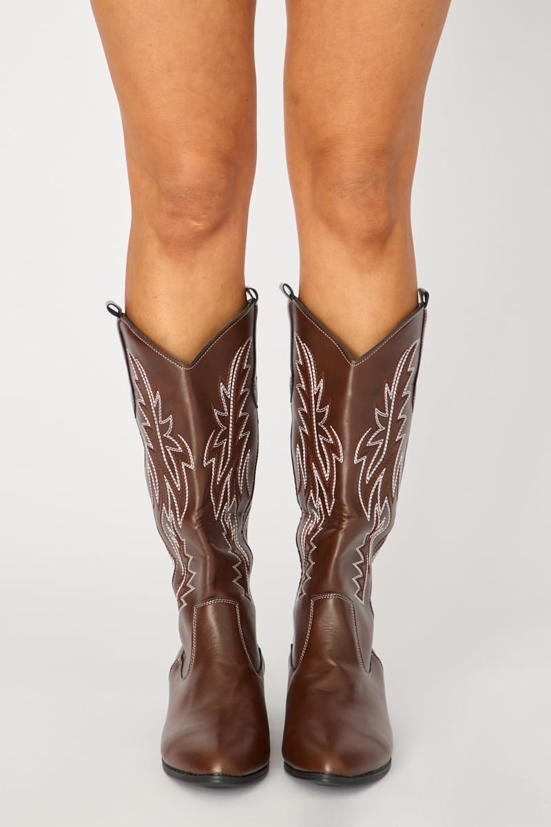 Brown Embroidered Western Cowboy Boots for Ally Fashion