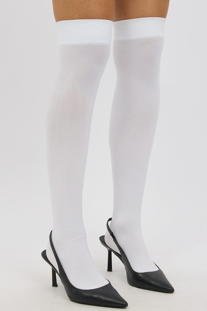 White Solid Over The Knee Socks for Ally Fashion