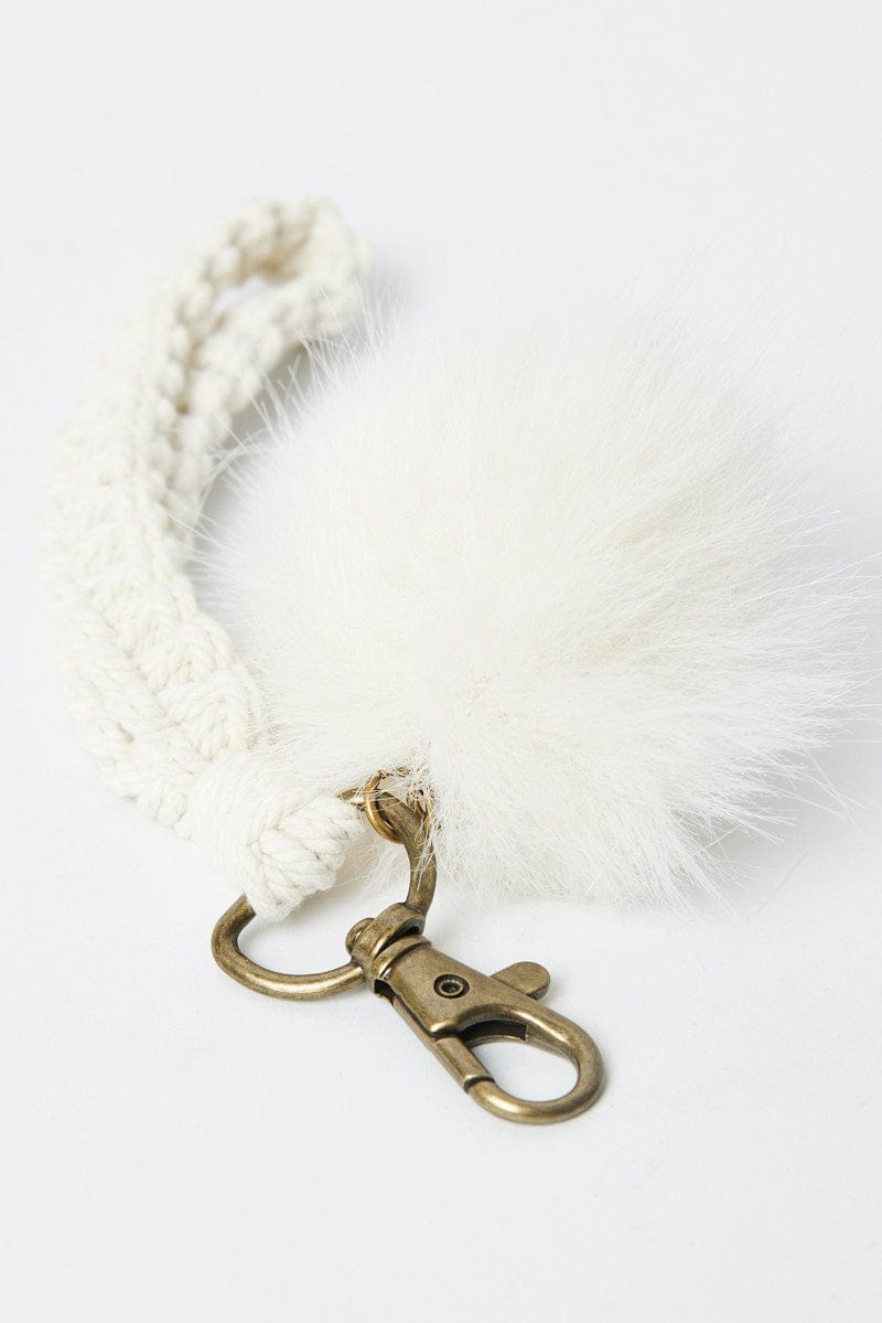 White Braided Wristband Keychain Pom Pom for Ally Fashion