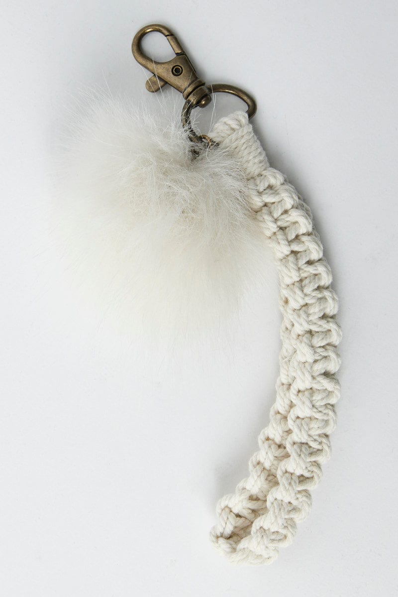 White Braided Wristband Keychain Pom Pom for Ally Fashion