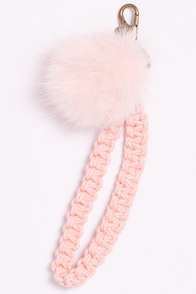 Pink Braided Wristband Keychain Pom Pom for Ally Fashion