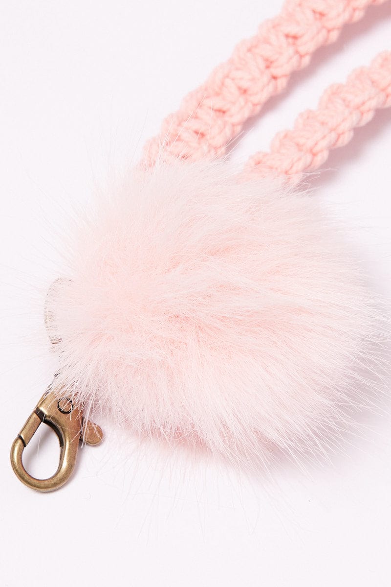 Pink Braided Wristband Keychain Pom Pom for Ally Fashion