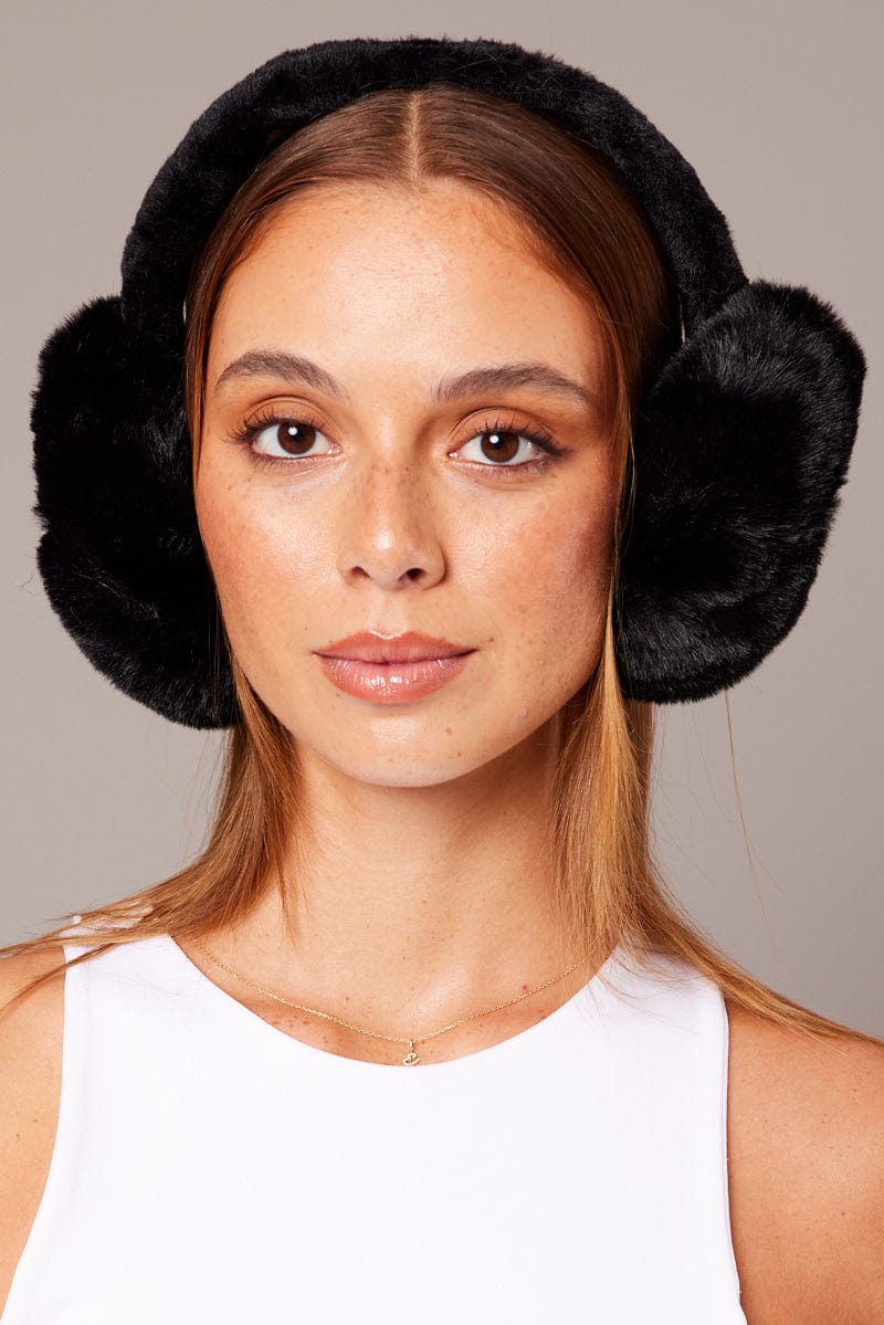 Black Fluffy Ear Muffs for Ally Fashion