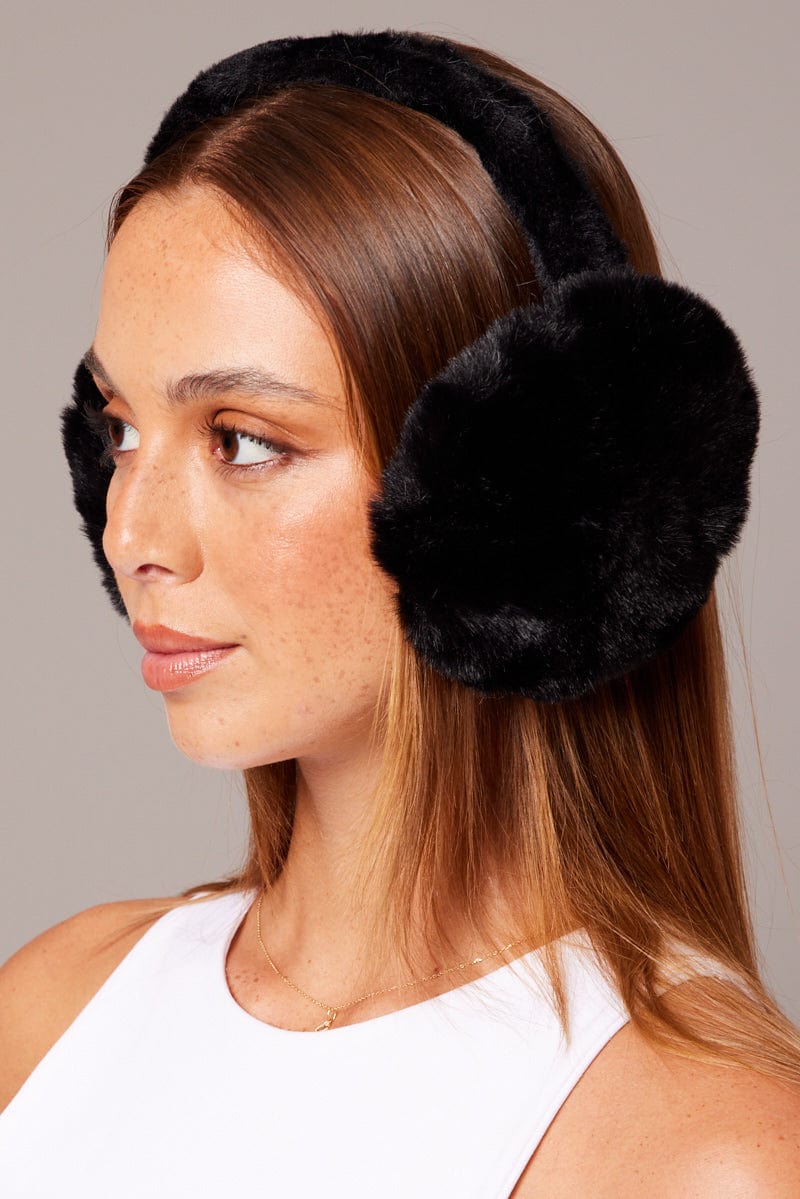 Black Fluffy Ear Muffs for Ally Fashion