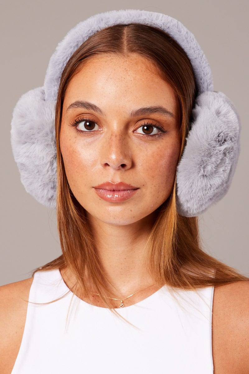Grey Fluffy Ear Muffs for Ally Fashion