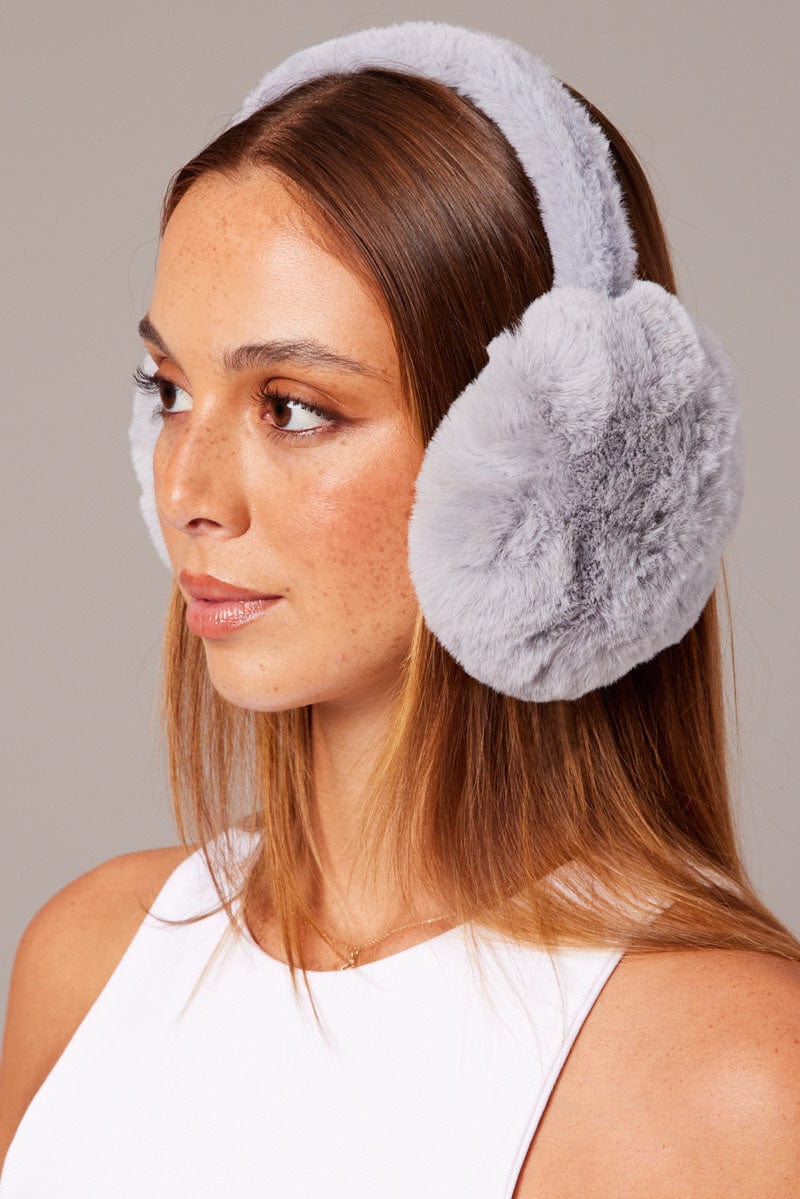 Grey Fluffy Ear Muffs for Ally Fashion