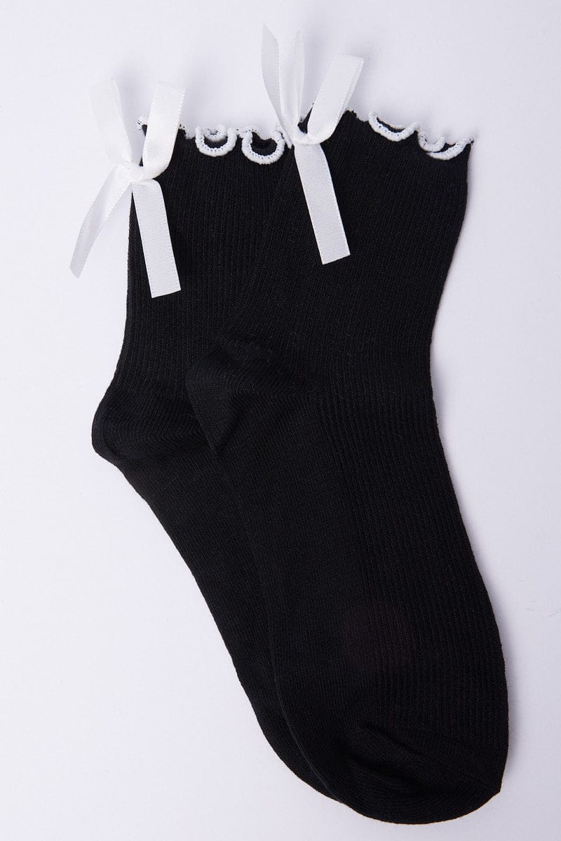 Black Frill Socks with Bow for Ally Fashion