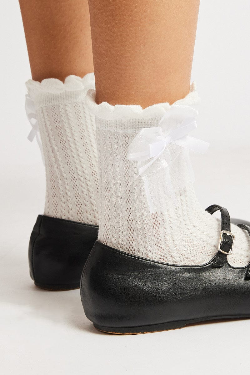 White Crew Socks with Bow for Ally Fashion