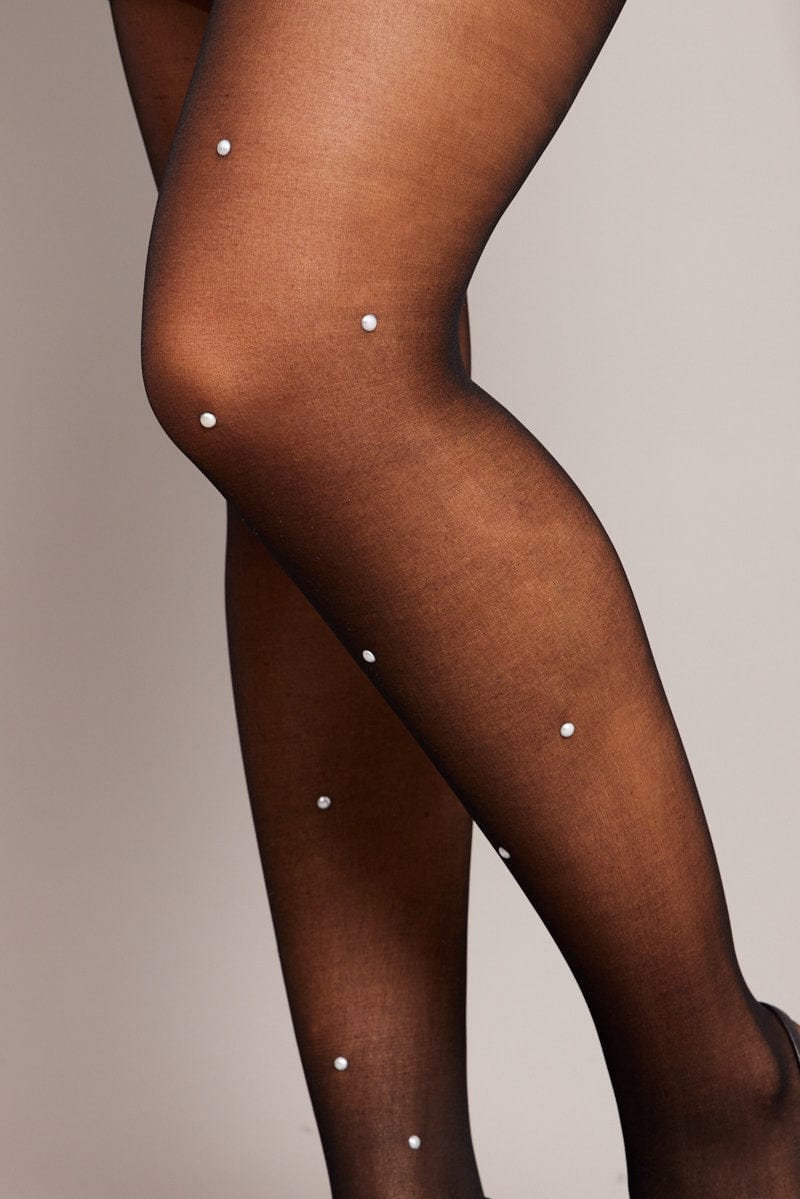 Black Pearl Detail Tights for Ally Fashion