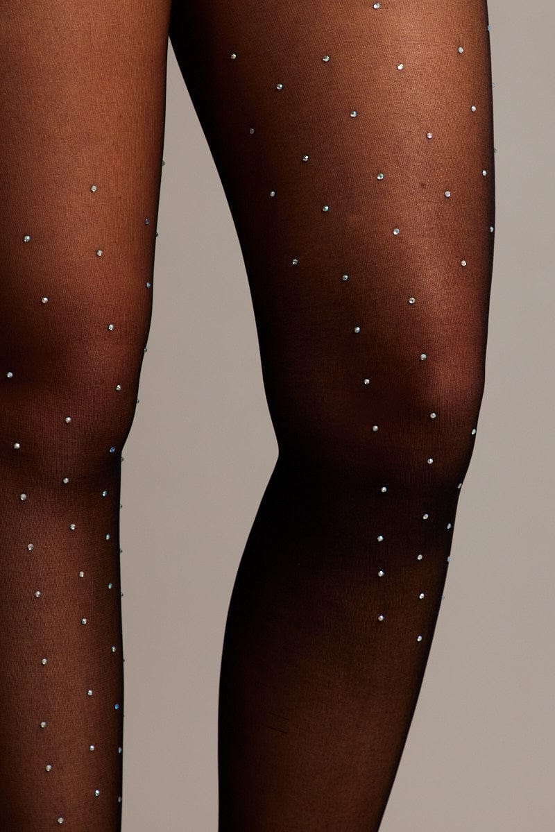 Black Rhinestones Detail Tights for Ally Fashion