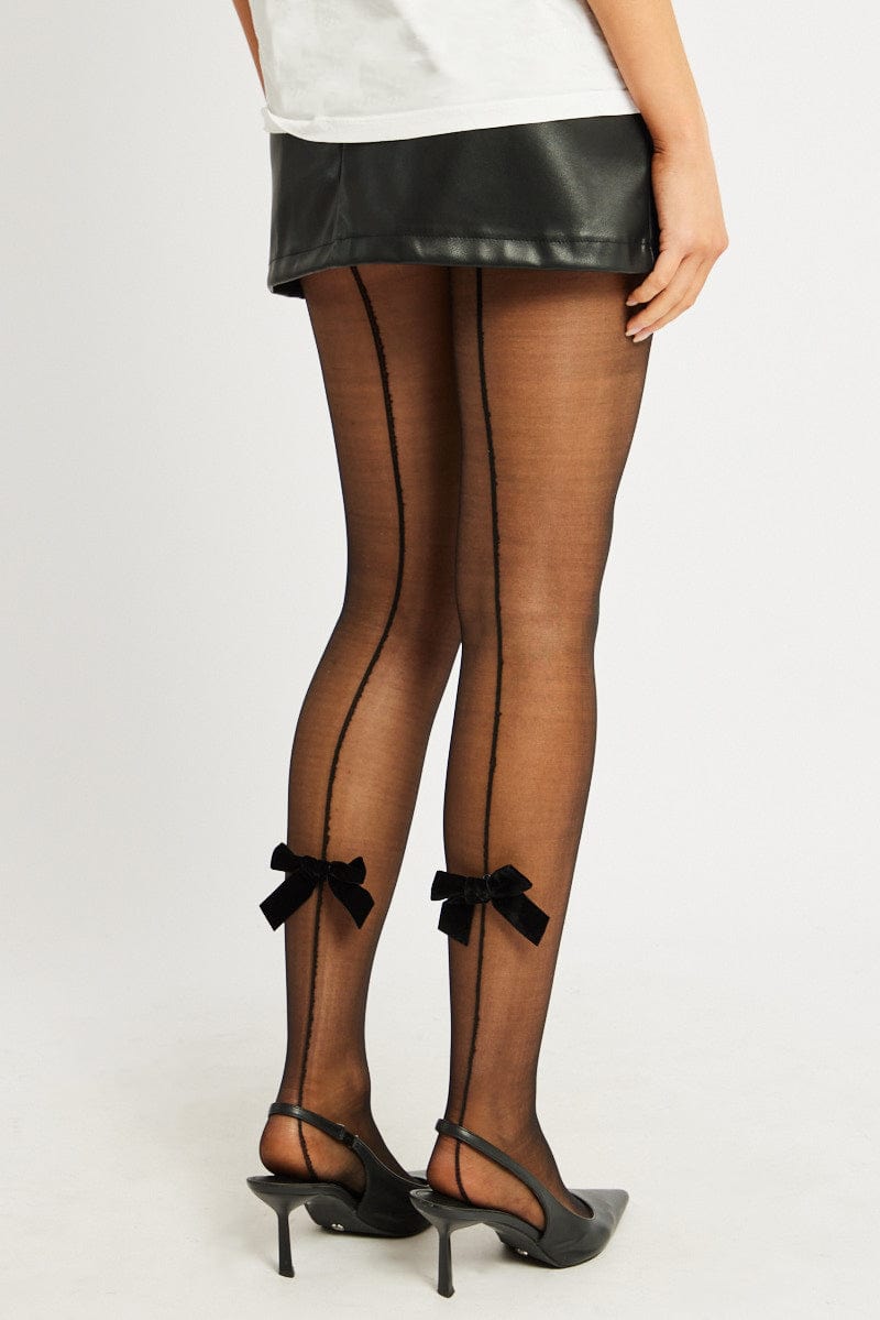 Black Large Bow Decor Tights for Ally Fashion