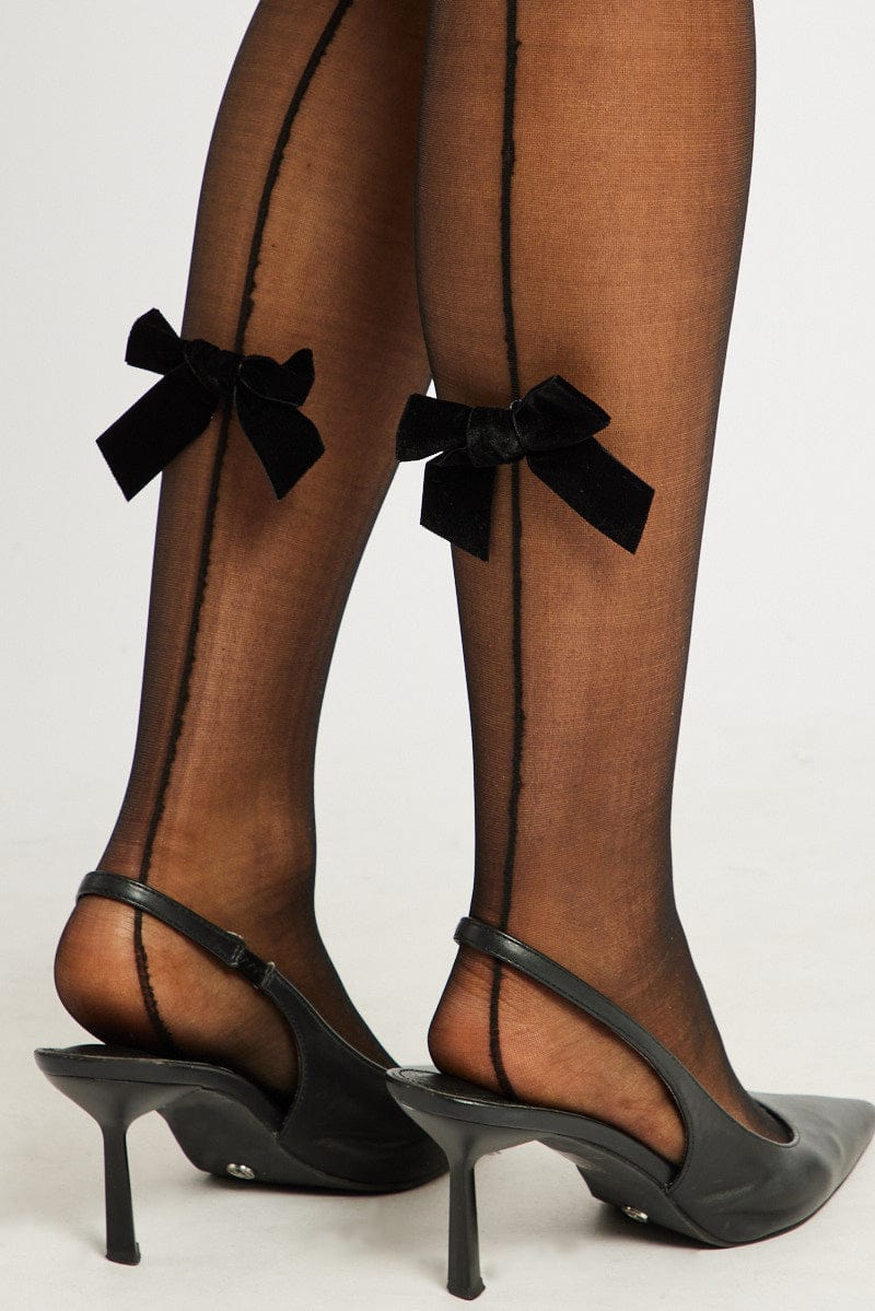 Black Large Bow Decor Tights for Ally Fashion