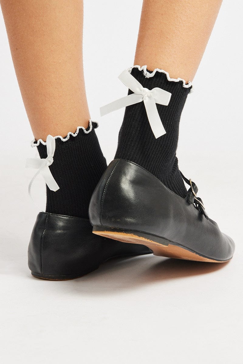 Black Frill Socks with Bow for Ally Fashion