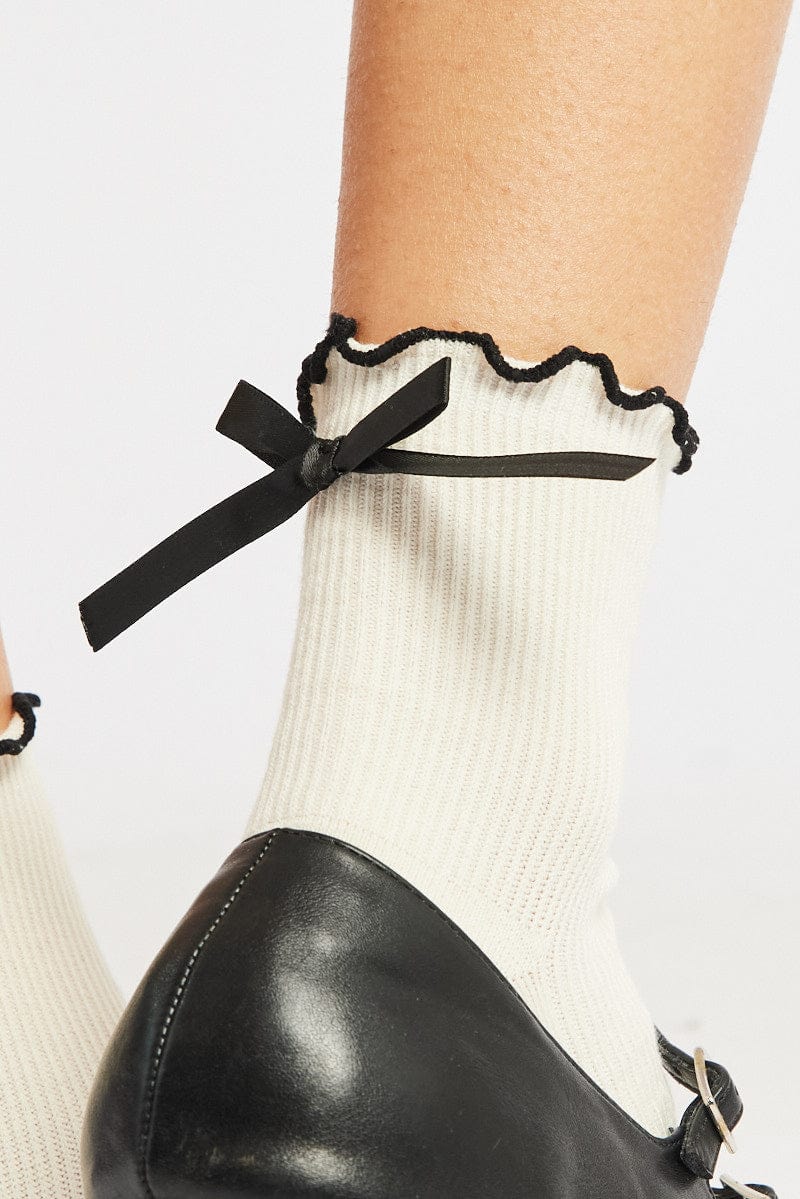 White Frill Socks with Bow for Ally Fashion