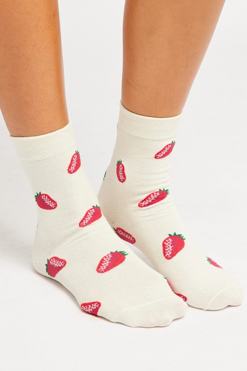 White Strawberry Socks for Ally Fashion