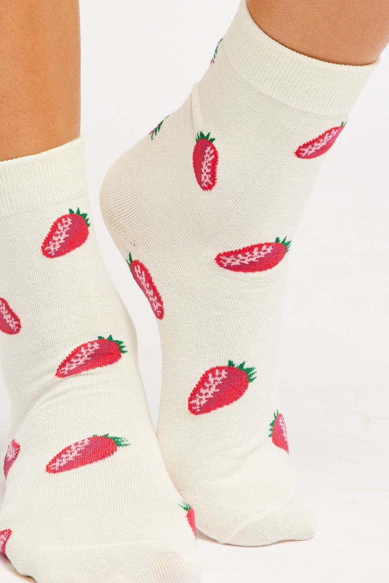 White Strawberry Socks for Ally Fashion