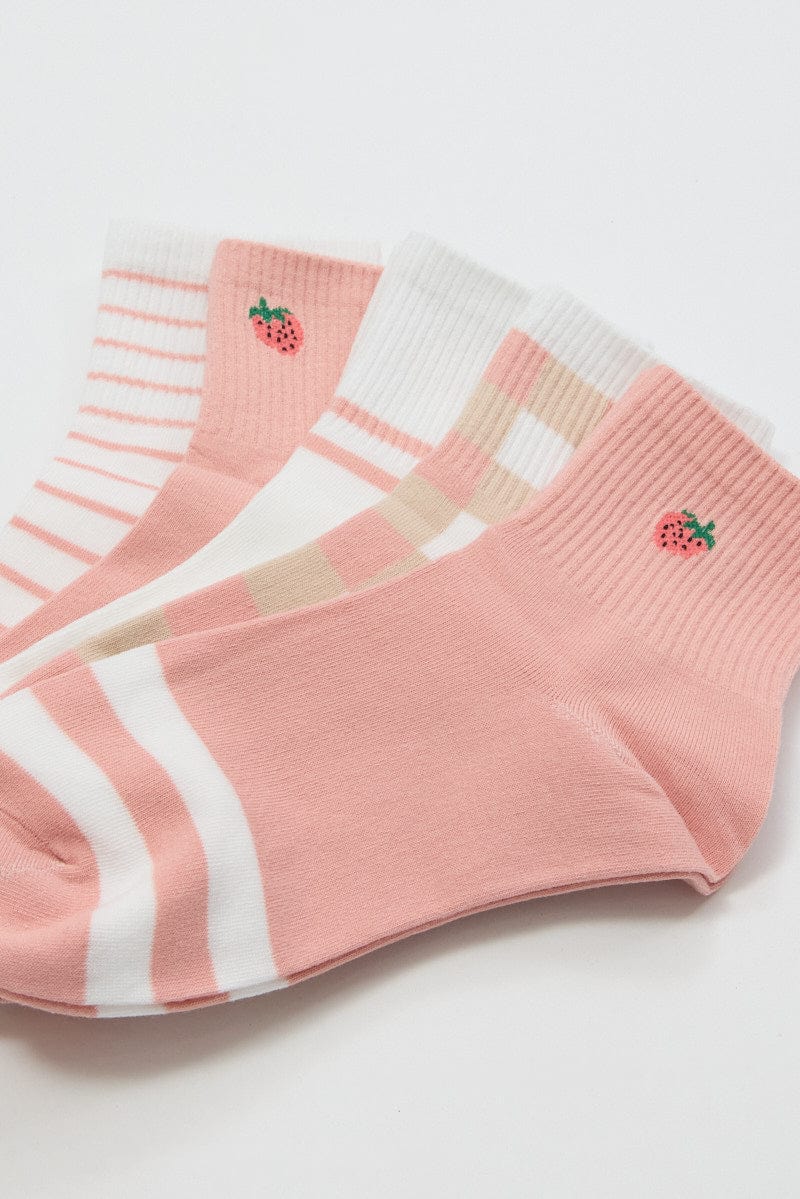 Pink 5 Pack Strawberry Socks for Ally Fashion