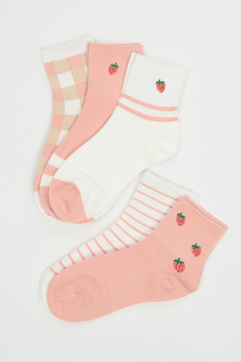 Pink 5 Pack Strawberry Socks for Ally Fashion