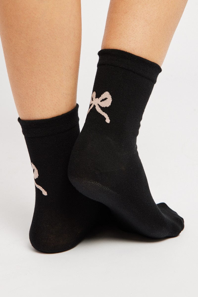 Black Bow Print Socks for Ally Fashion