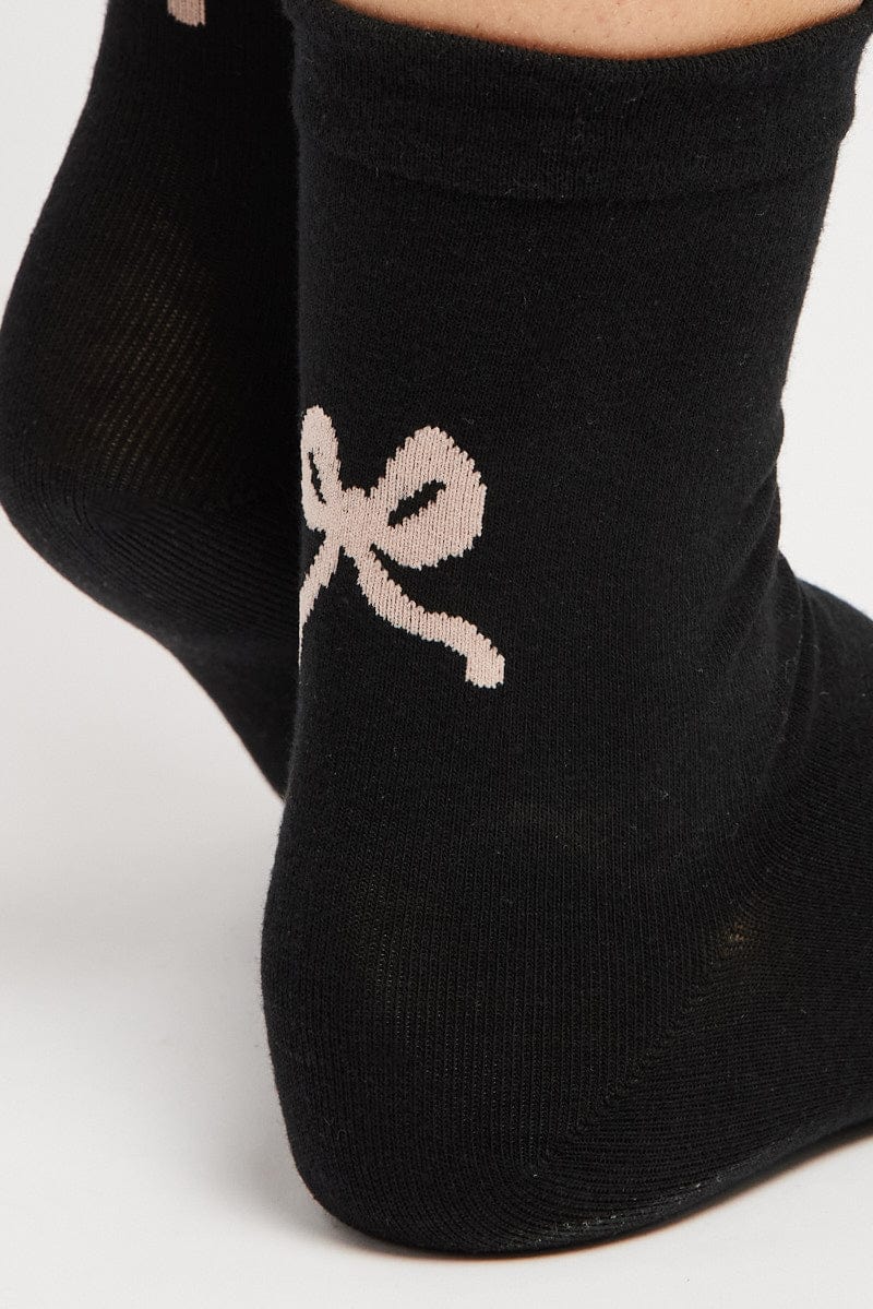 Black Bow Print Socks for Ally Fashion