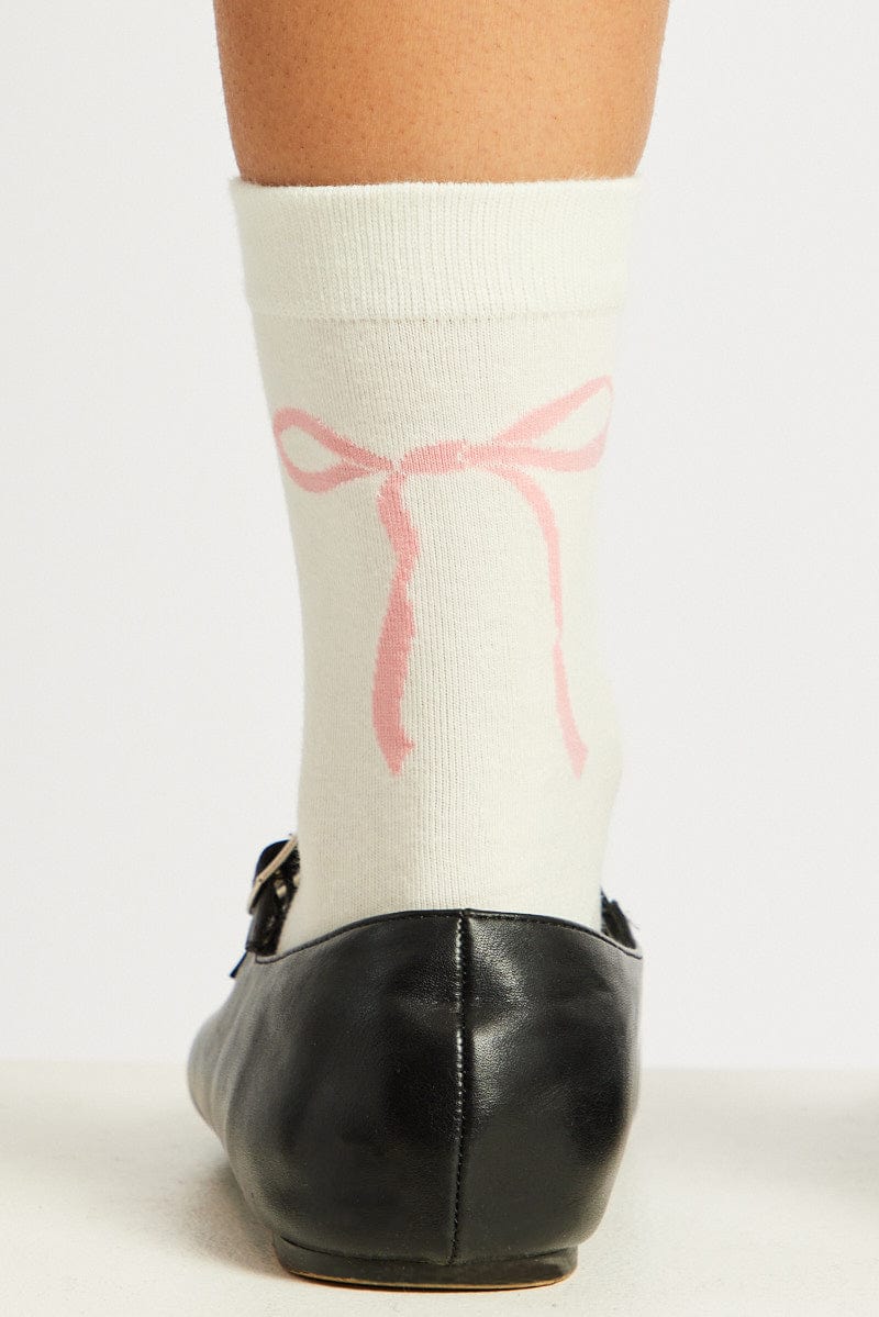 White Bow Print Socks for Ally Fashion