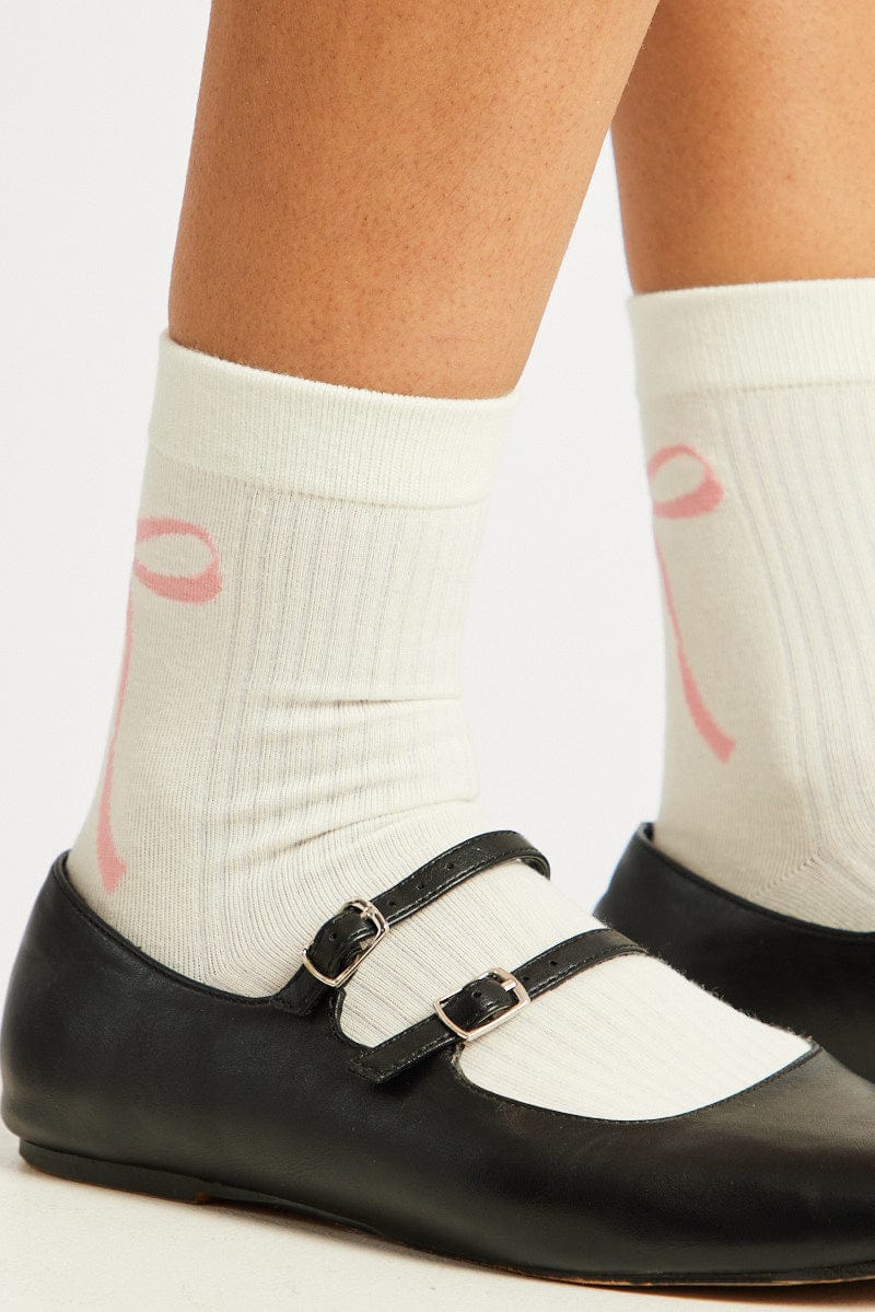 White Bow Print Socks for Ally Fashion