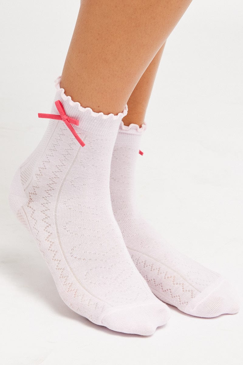 Pink Bow Detail Socks for Ally Fashion