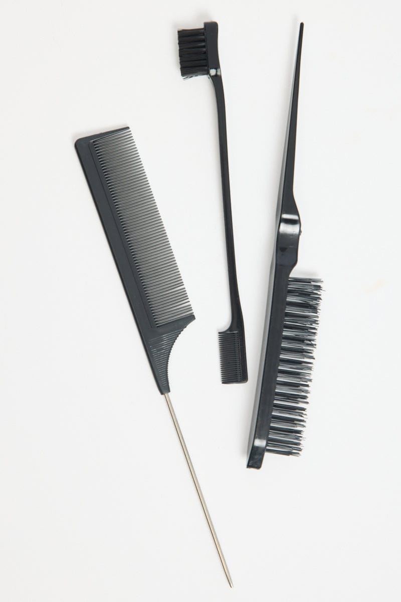 Black Bristle Brush Edge Brush And Rat Tail Comb Set for Ally Fashion