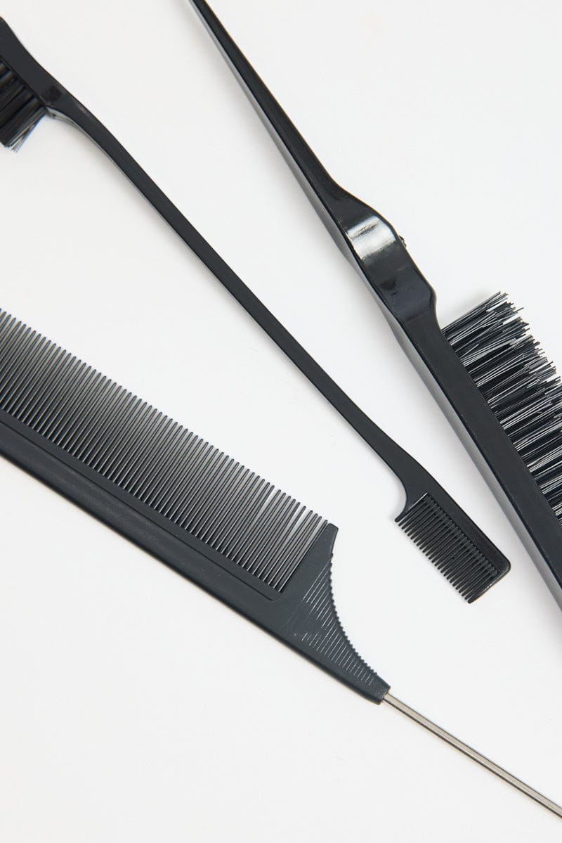 Black Bristle Brush Edge Brush And Rat Tail Comb Set for Ally Fashion