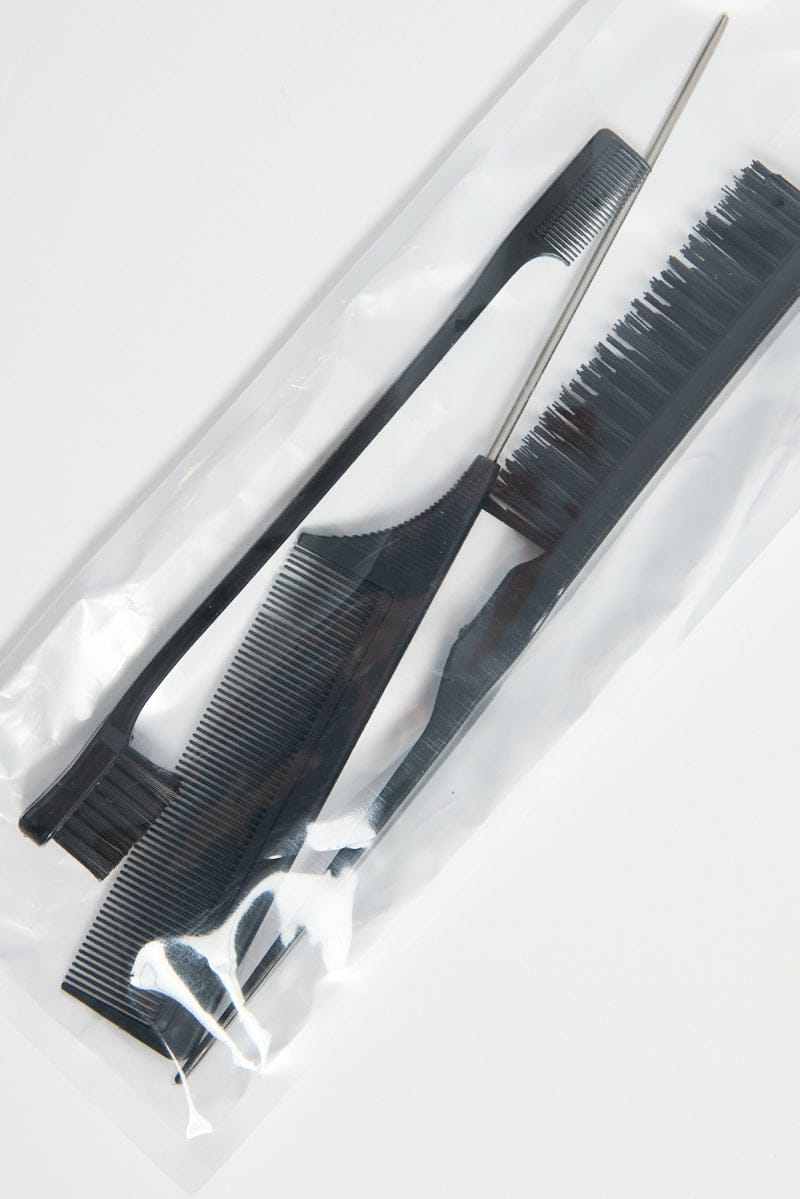 Black Bristle Brush Edge Brush And Rat Tail Comb Set for Ally Fashion