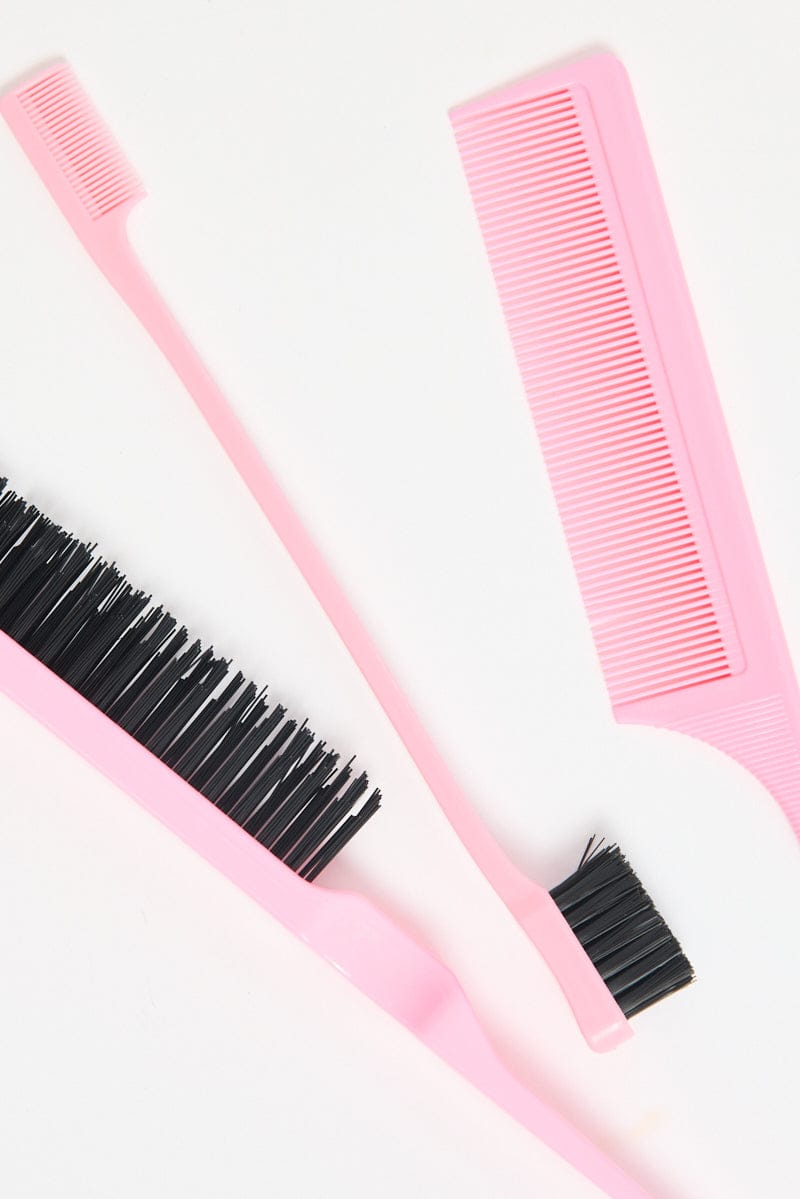 Pink Bristle Brush Edge Brush And Rat Tail Comb Set for Ally Fashion
