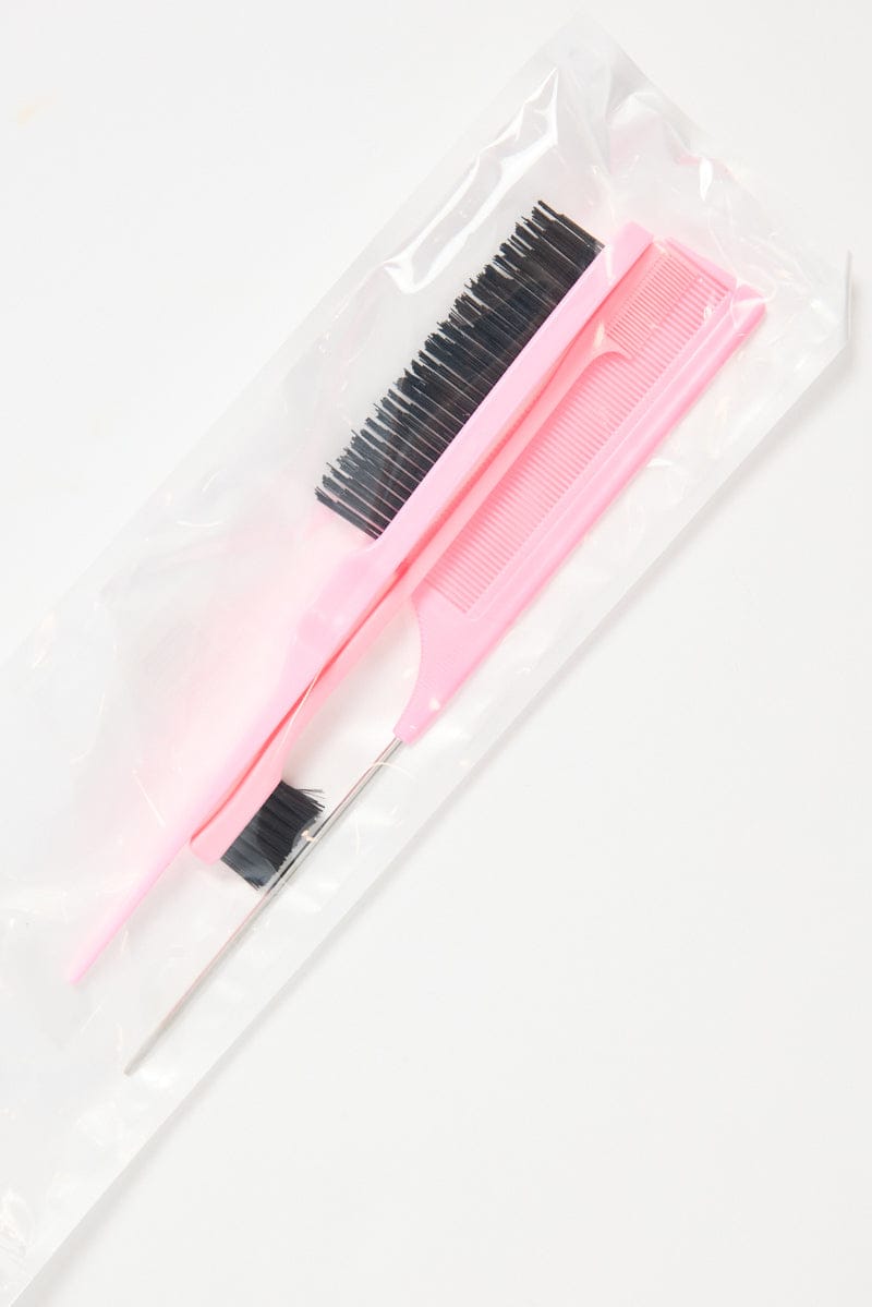 Pink Bristle Brush Edge Brush And Rat Tail Comb Set for Ally Fashion