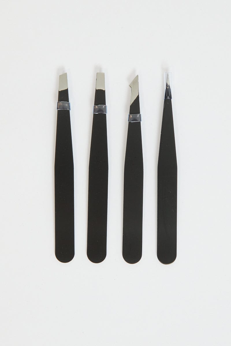 Black 4 Pcs Stainless Steel Tweezers Set for Ally Fashion