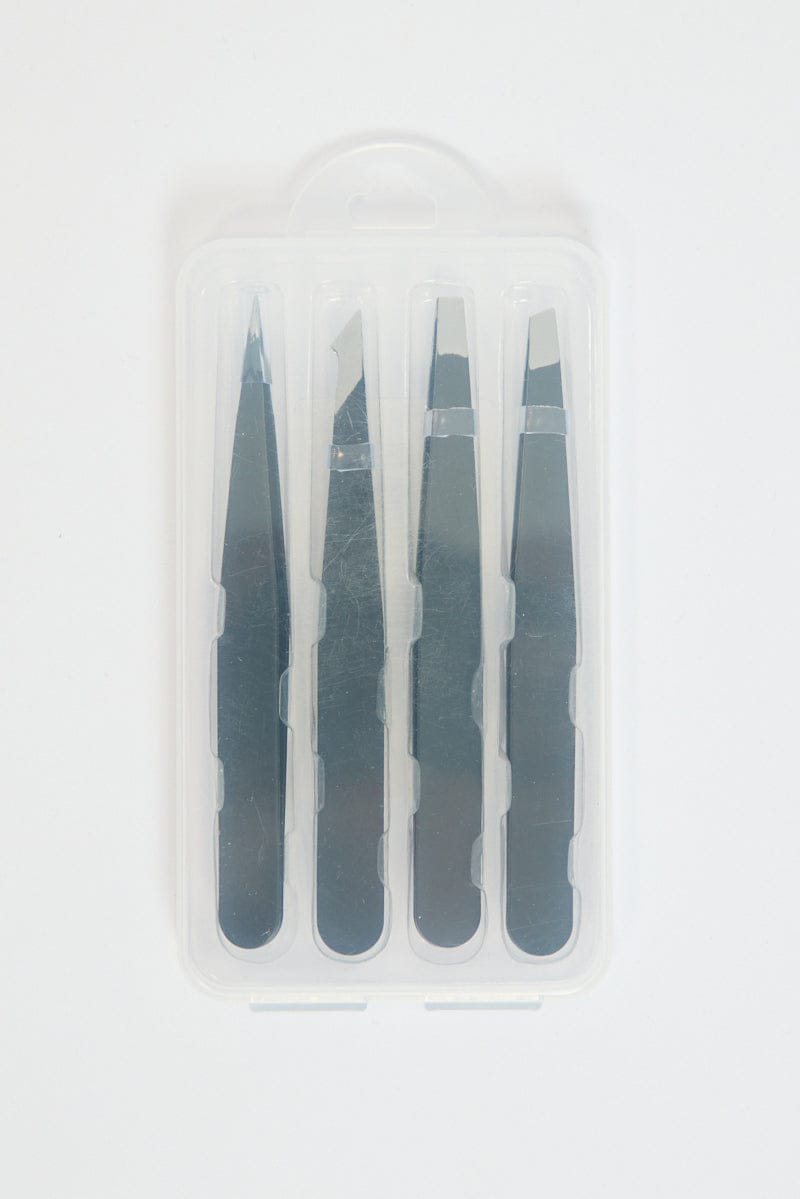 Black 4 Pcs Stainless Steel Tweezers Set for Ally Fashion