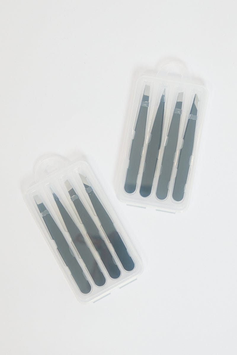 Black 4 Pcs Stainless Steel Tweezers Set for Ally Fashion