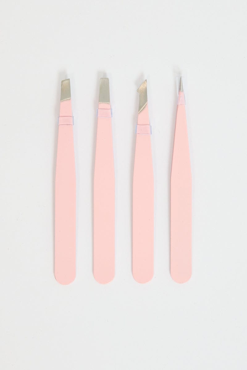 Pink 4 Pcs Stainless Steel Tweezers Set for Ally Fashion