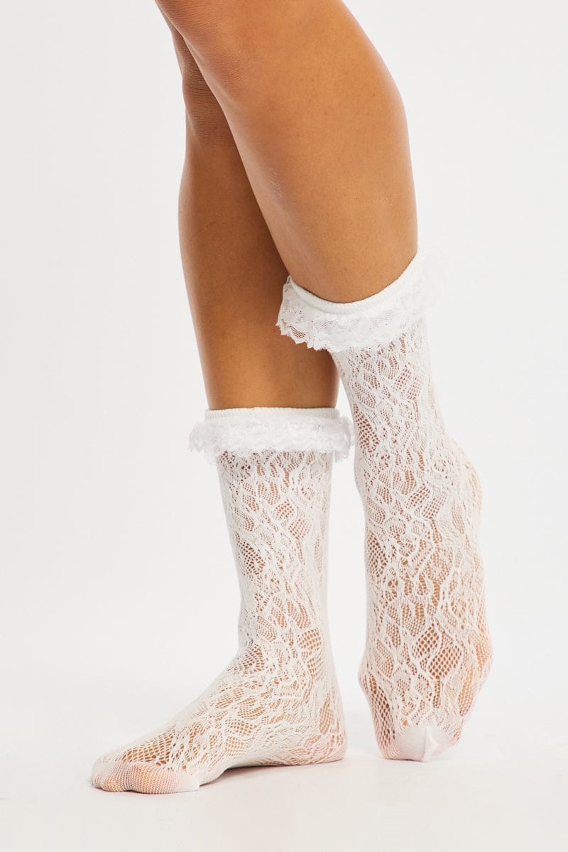 White Lace Knee High Socks for Ally Fashion