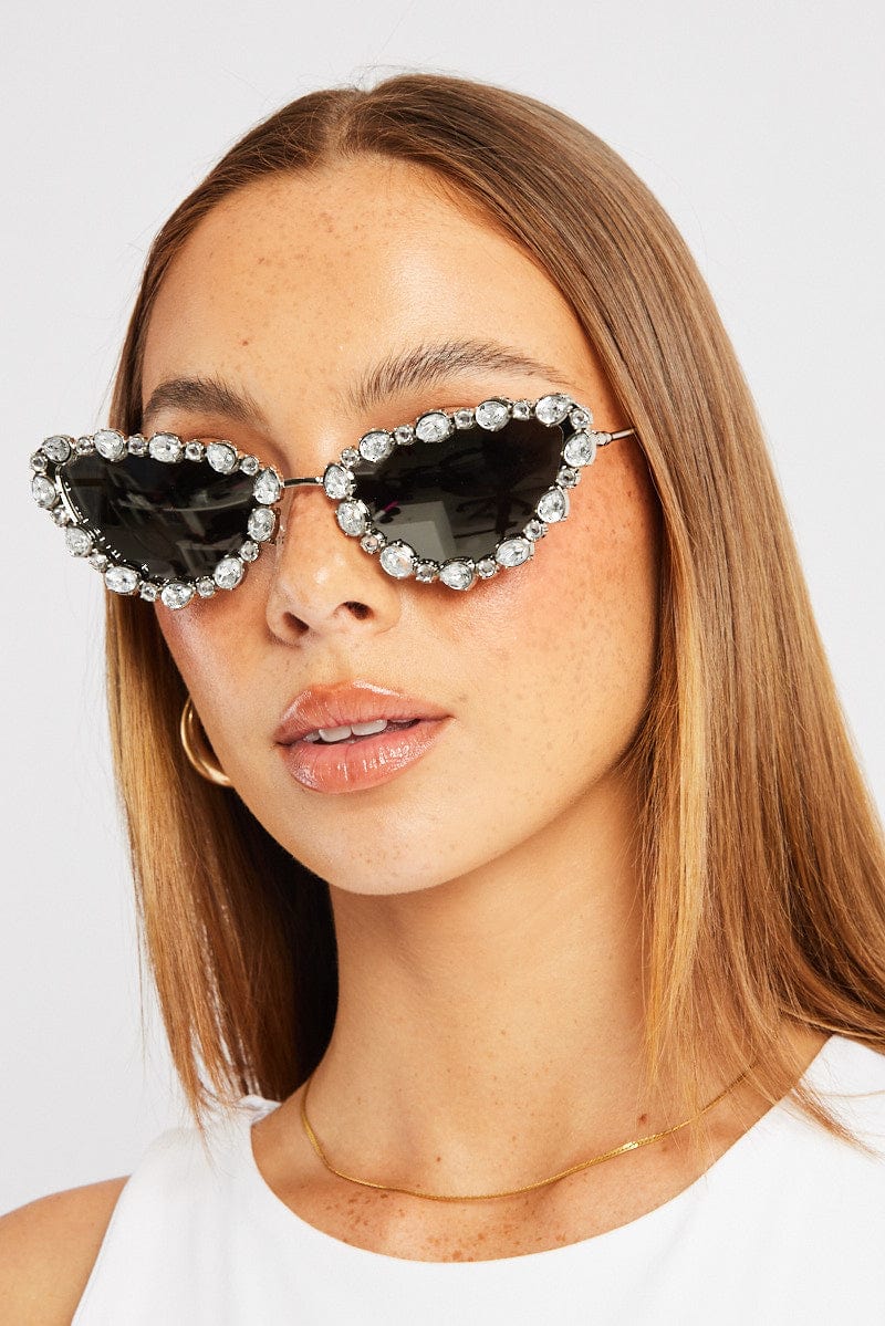 Silver Cat Eye Rhinestone Sunglasses for Ally Fashion