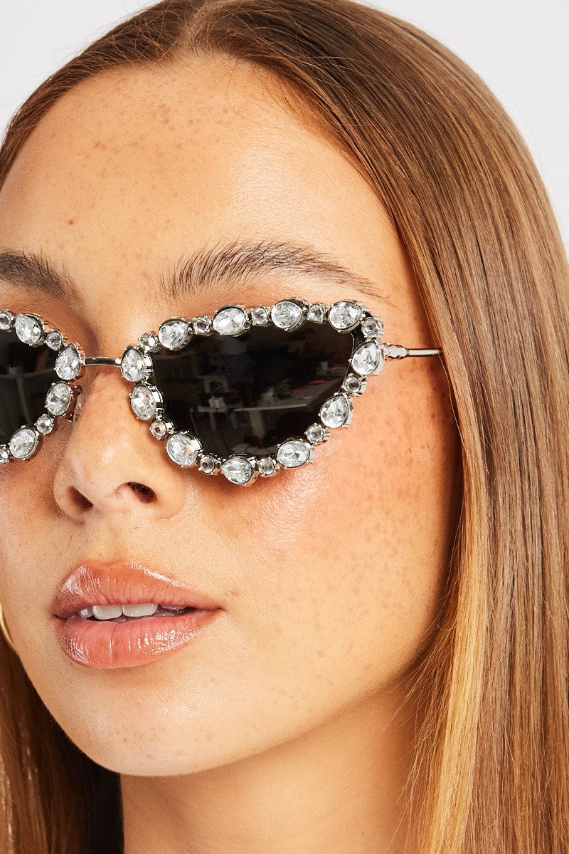 Silver Cat Eye Rhinestone Sunglasses for Ally Fashion